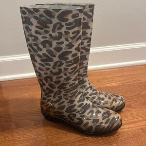 UGG Leopard Print Tall Waterproof Rain Boots in Brown and Black